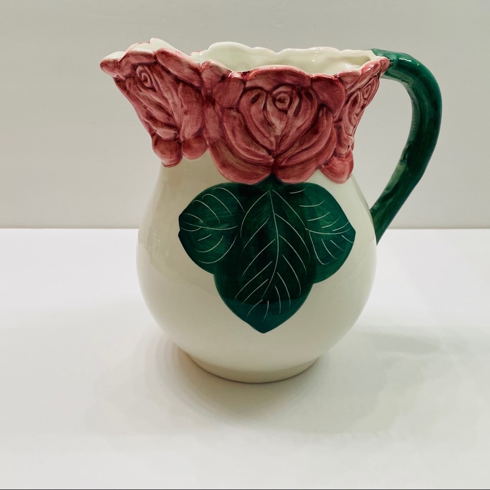 Vintage Bassano Ceramic Pitcher hand painted Rose